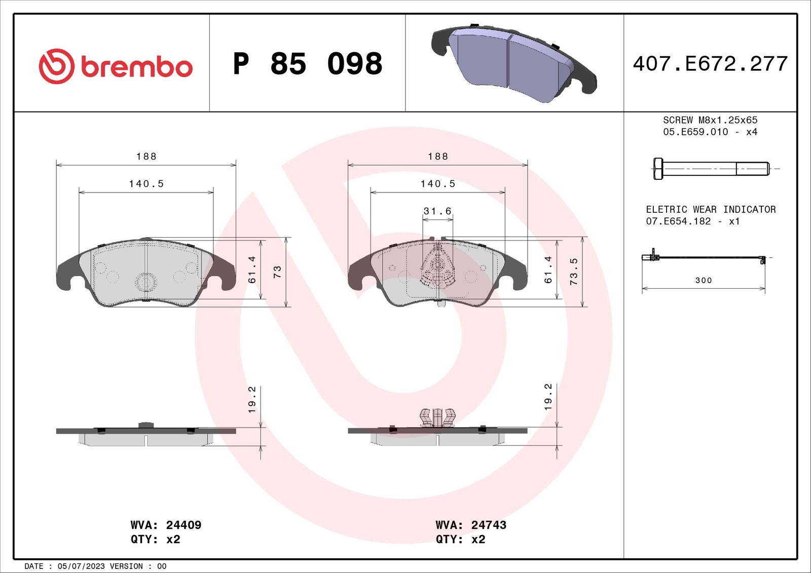 BREMBO P 85 098X - Bremsbelagsatz, Scheibenbremse