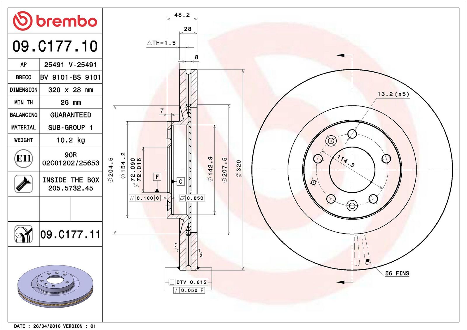 BREMBO 09.C177.11 - Bremsscheibe