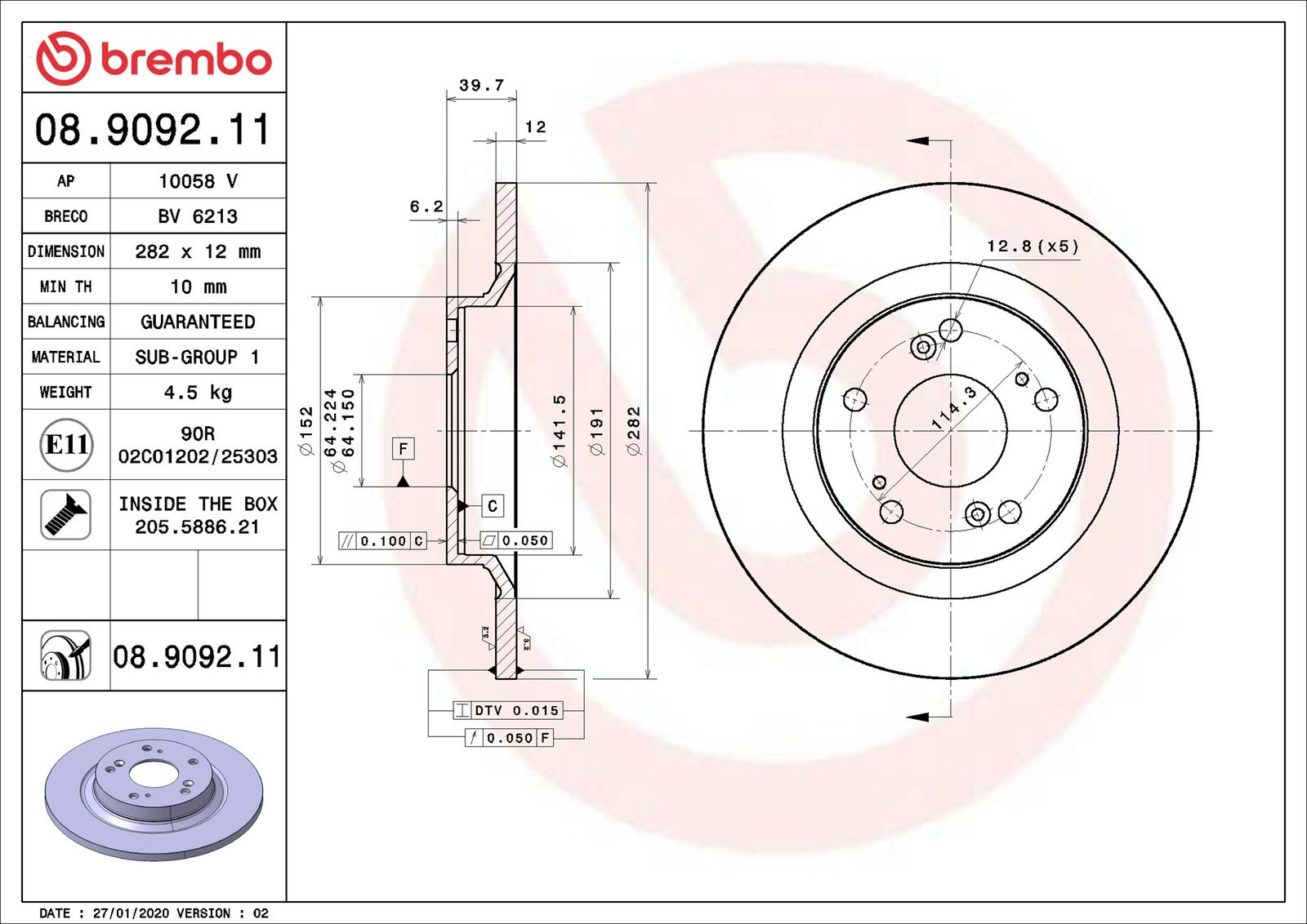 BREMBO 08.9092.11 - Bremsscheibe