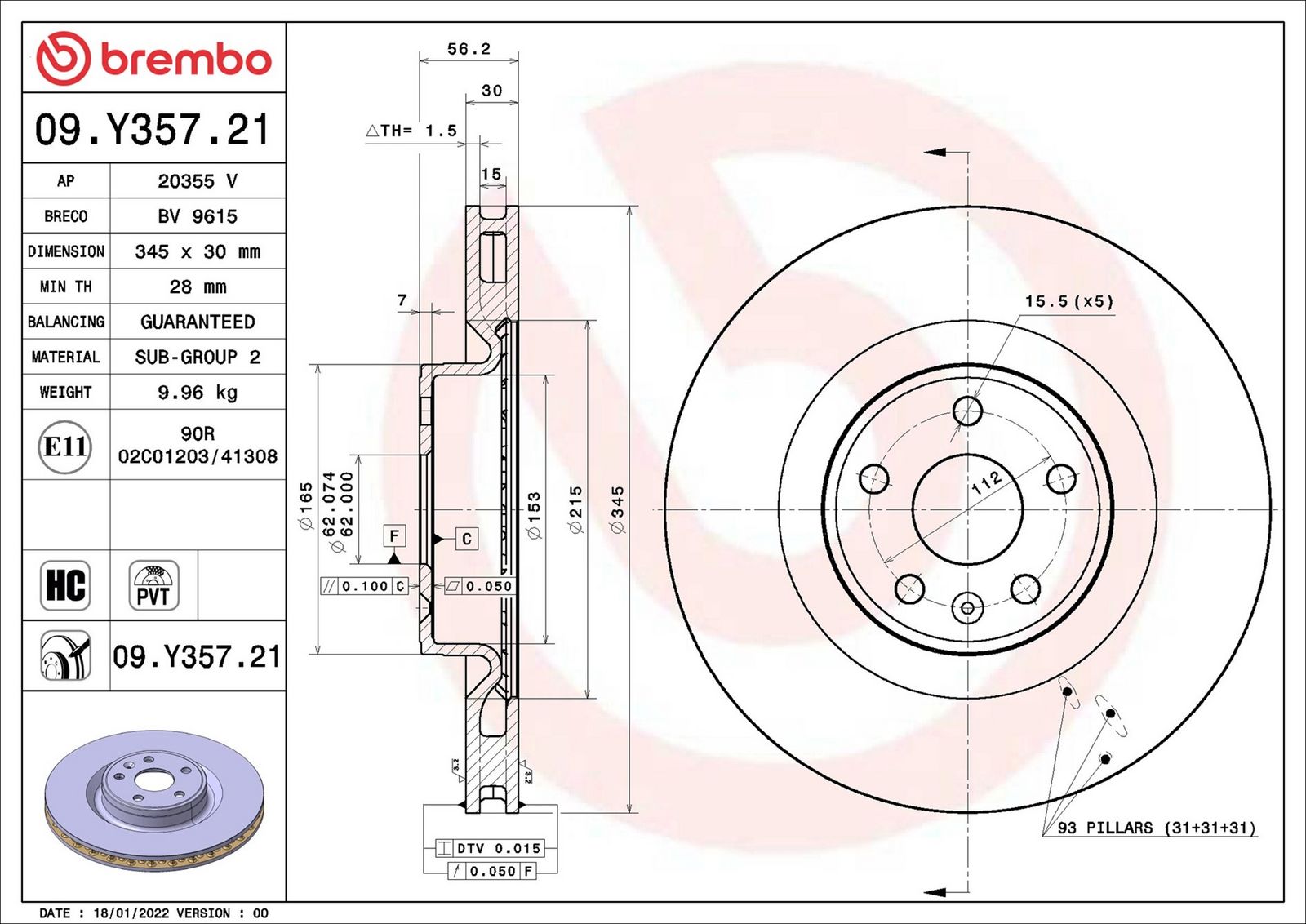 BREMBO 09.Y357.21 - Bremsscheibe