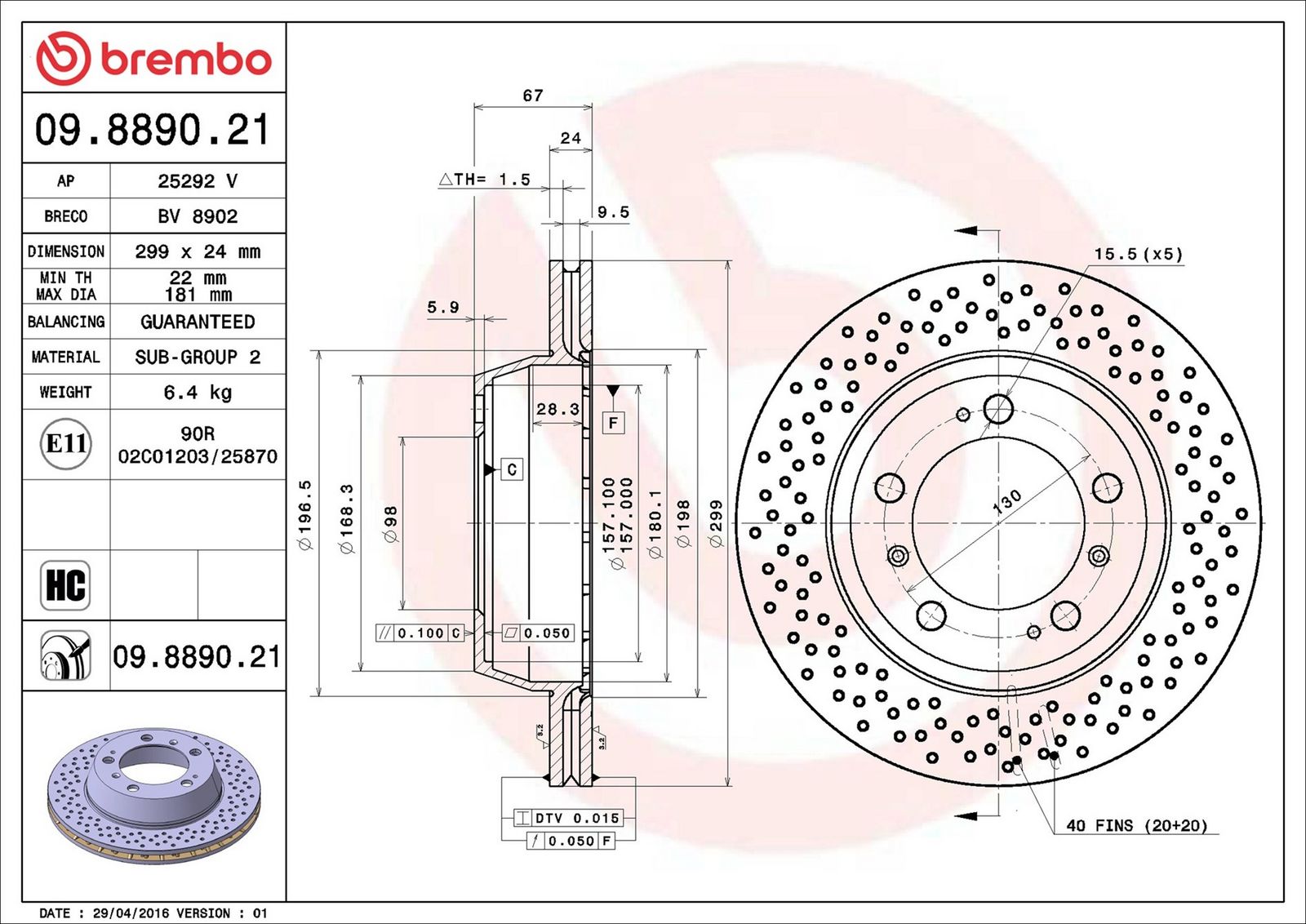 BREMBO 09.8890.21 - Bremsscheibe