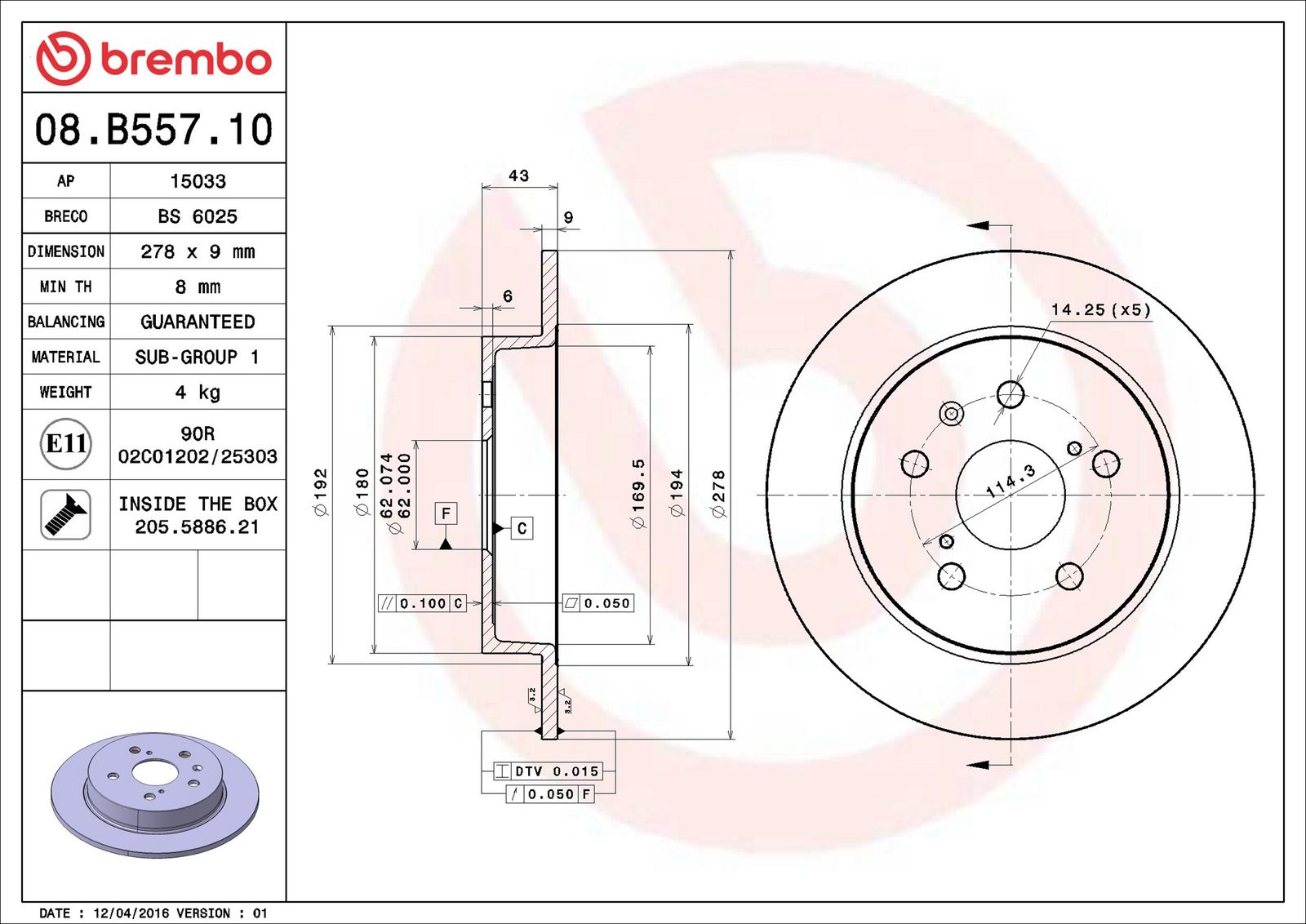 BREMBO 08.B557.10 - Bremsscheibe