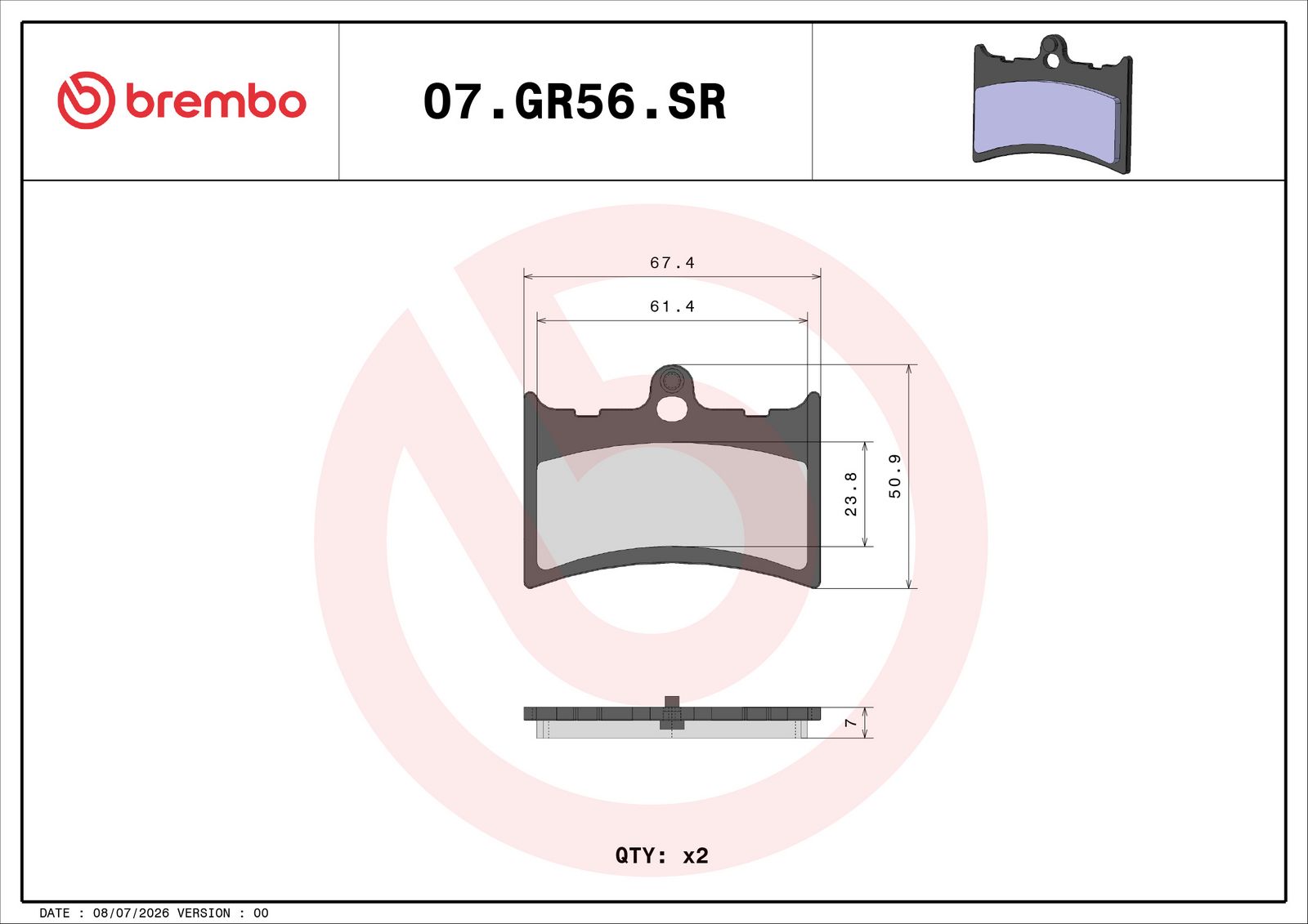 BREMBO 07GR56SR - Bremsbelagsatz, Scheibenbremse