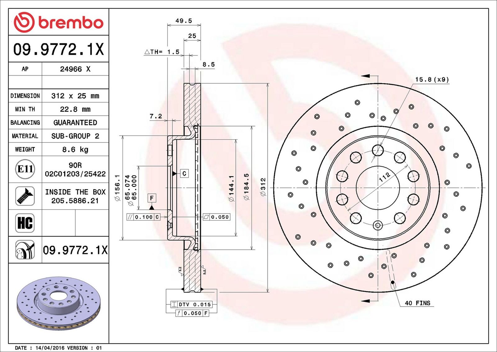 BREMBO 09.9772.1X - Bremsscheibe
