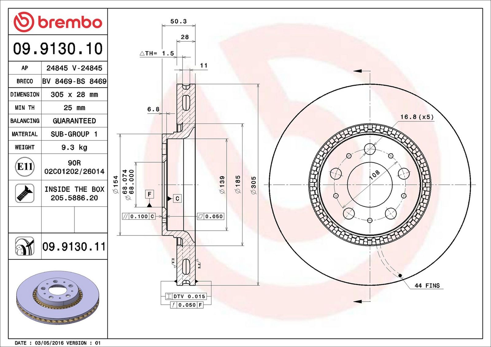 BREMBO 09.9130.11 - Bremsscheibe