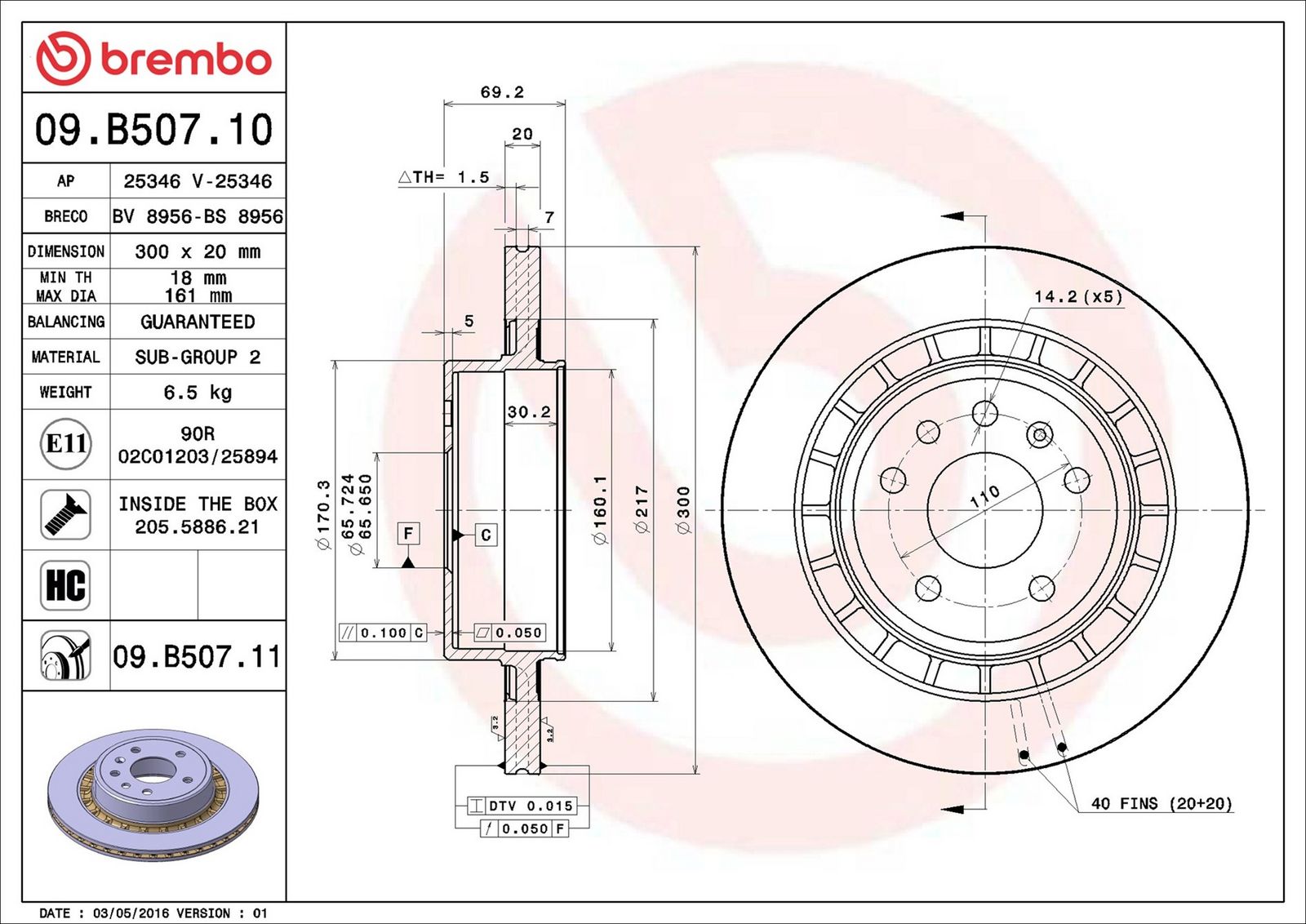 BREMBO 09.B507.11 - Bremsscheibe