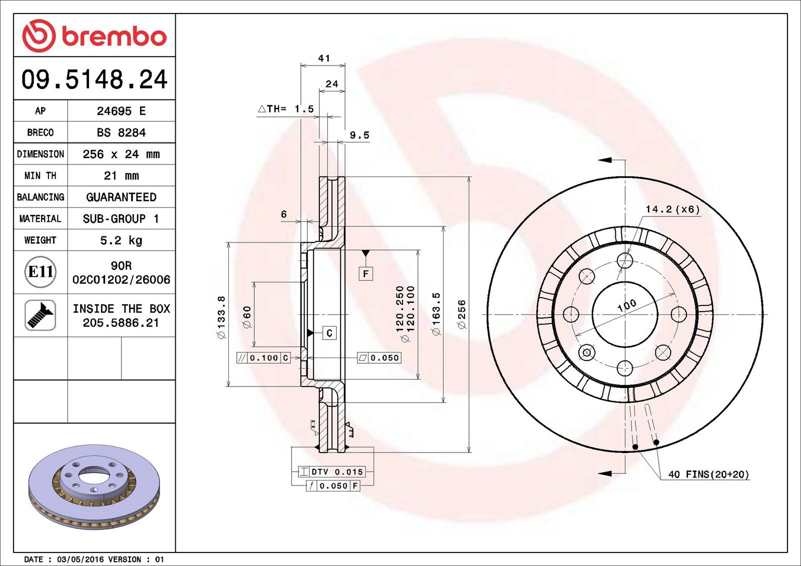 BREMBO 09.5148.24 - Bremsscheibe