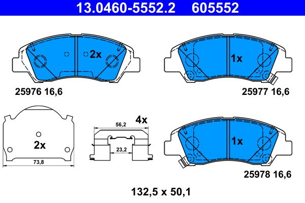 ATE 13.0460-5552.2 - Bremsbelagsatz, Scheibenbremse