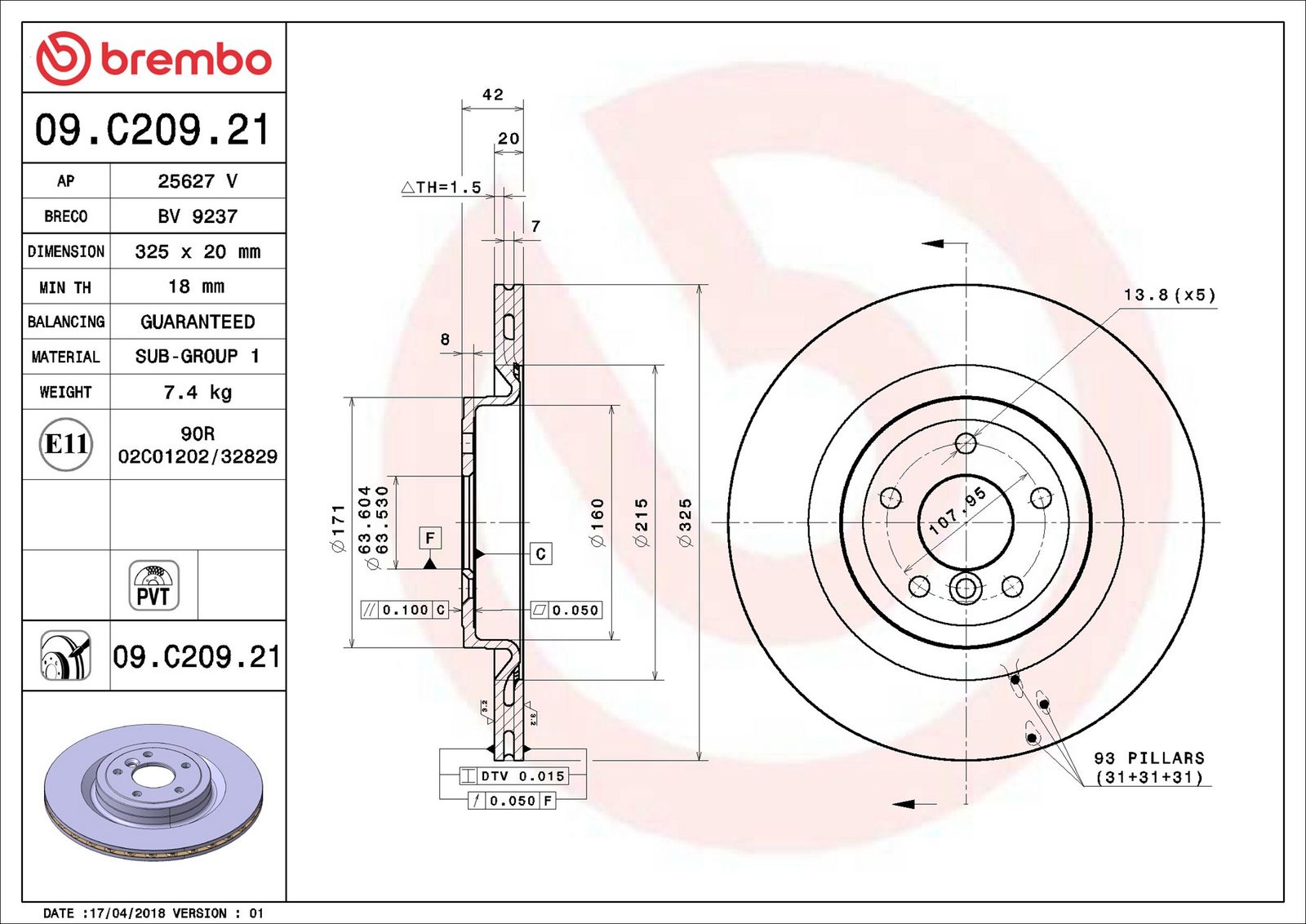 BREMBO 09.C209.21 - Bremsscheibe