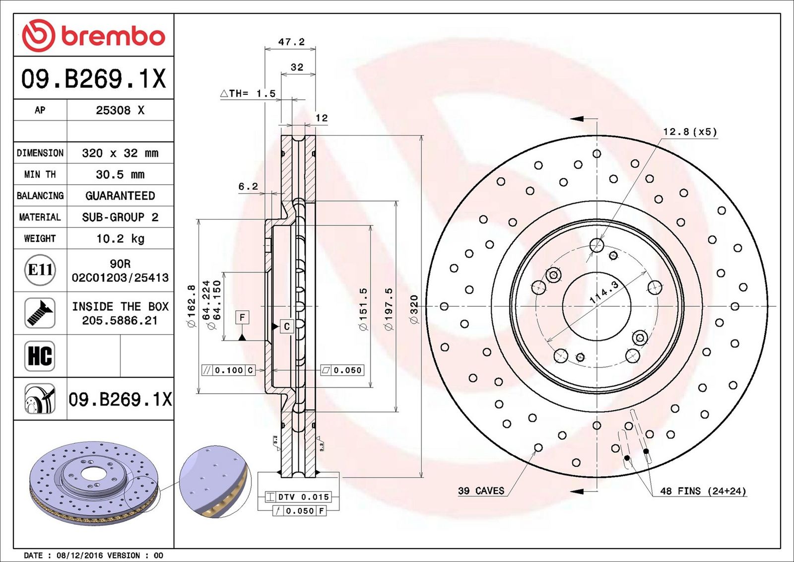 BREMBO 09.B269.1X - Bremsscheibe