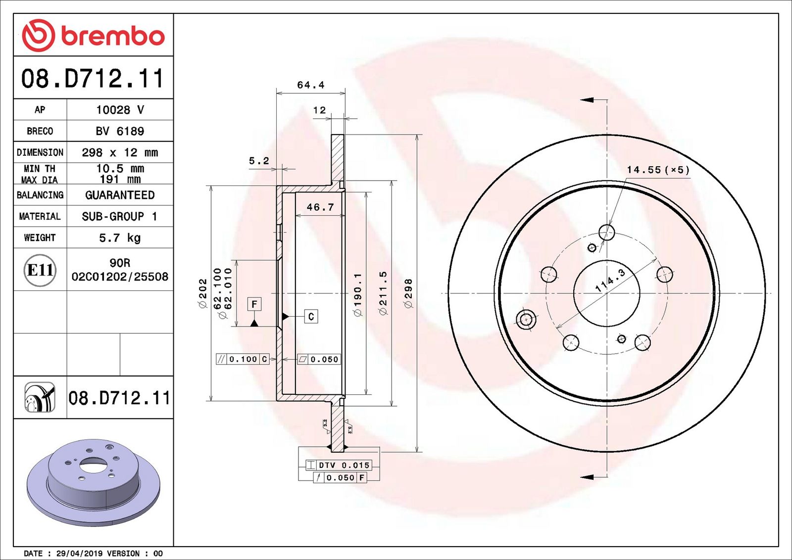 BREMBO 08.D712.11 - Bremsscheibe