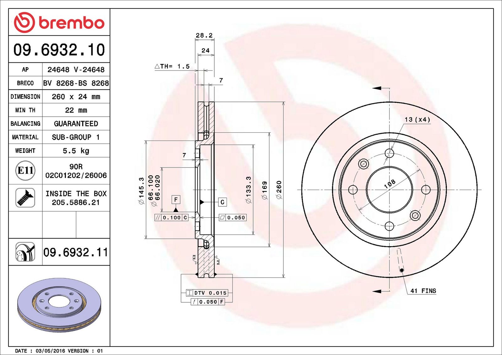 BREMBO 09.6932.11 - Bremsscheibe
