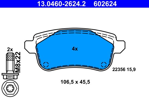ATE 13.0460-2624.2 - Bremsbelagsatz, Scheibenbremse