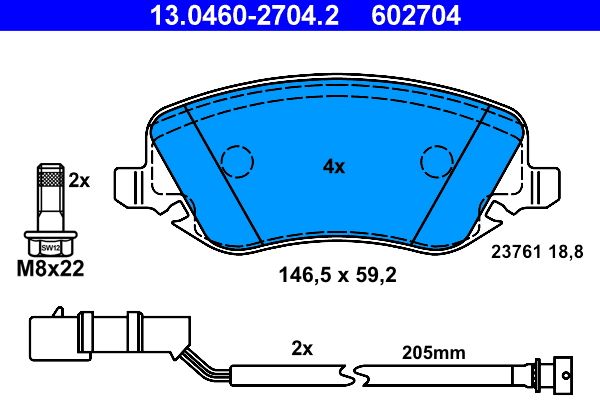 ATE 13.0460-2704.2 - Bremsbelagsatz, Scheibenbremse