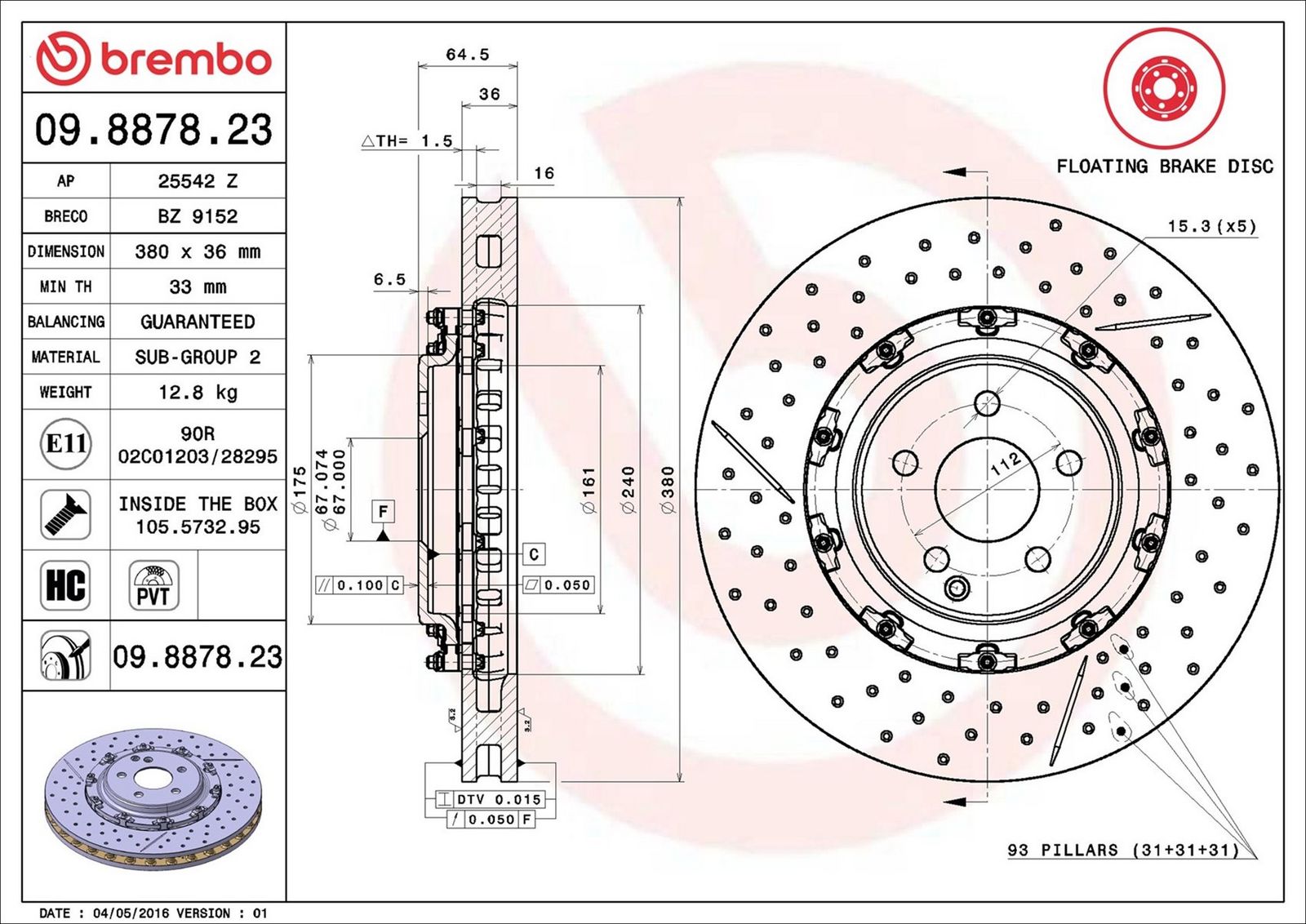 BREMBO 09.8878.23 - Bremsscheibe
