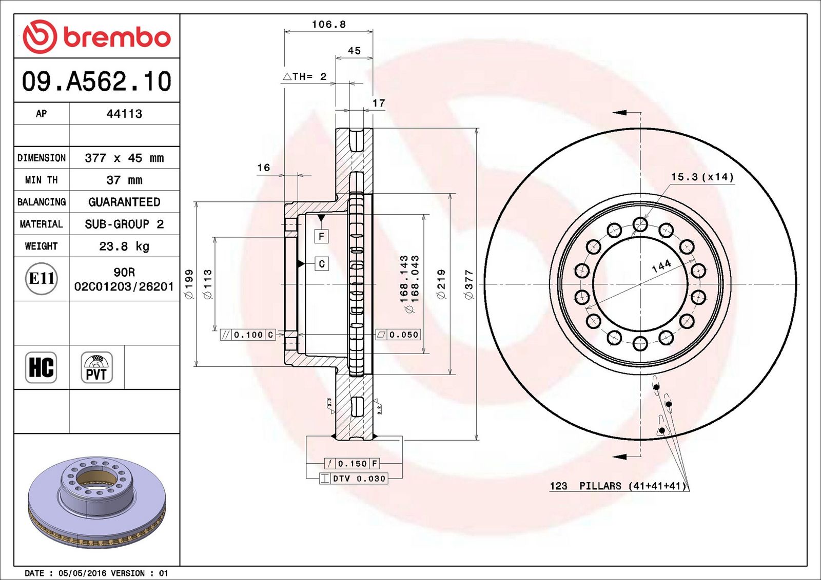 BREMBO 09.A562.10 - Bremsscheibe