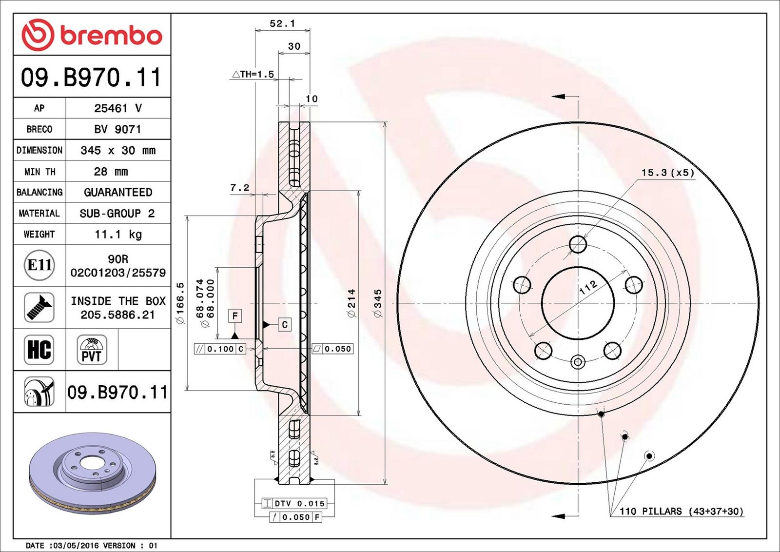 BREMBO 09.B970.11 - Bremsscheibe