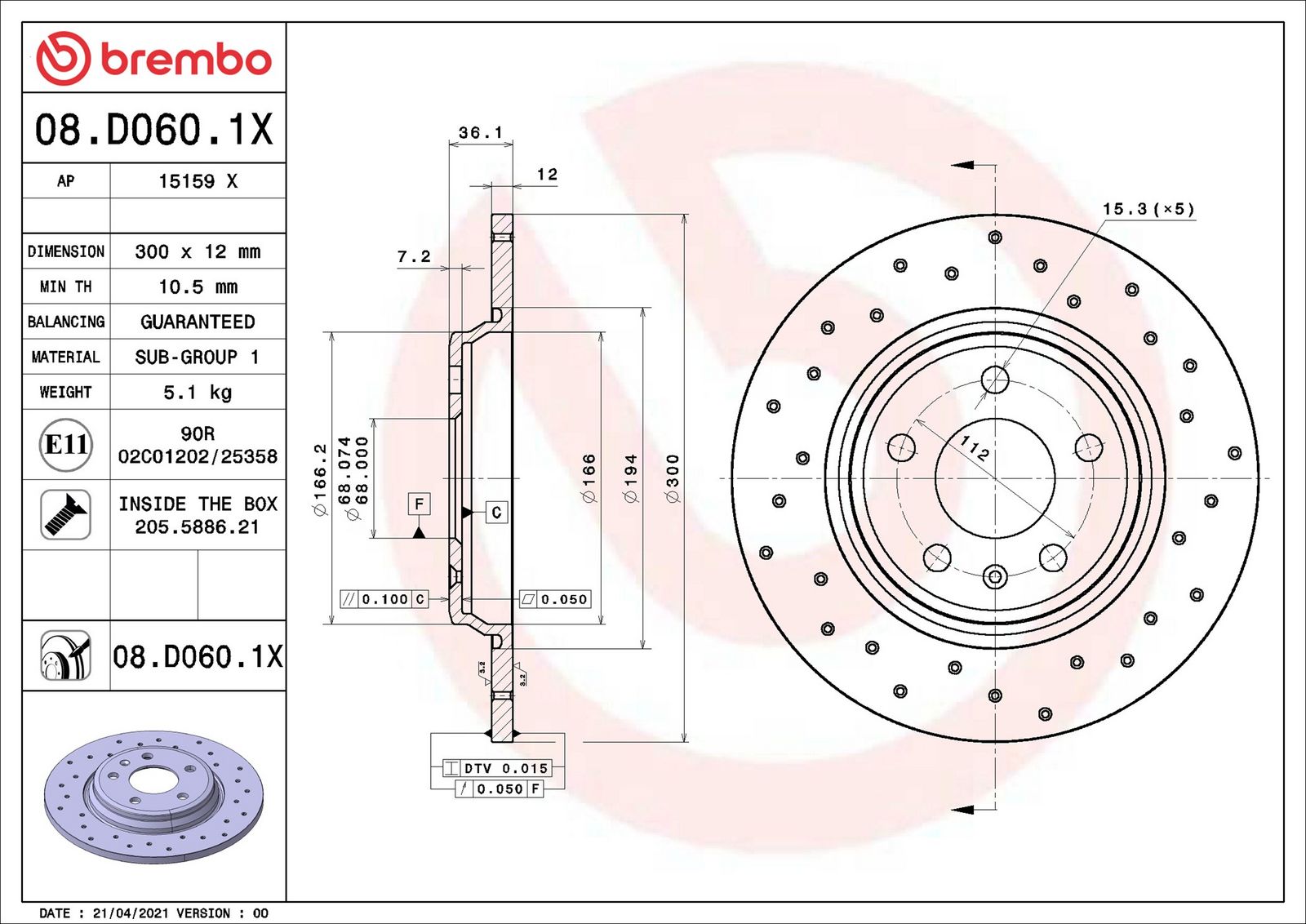 BREMBO 08.D060.1X - Bremsscheibe