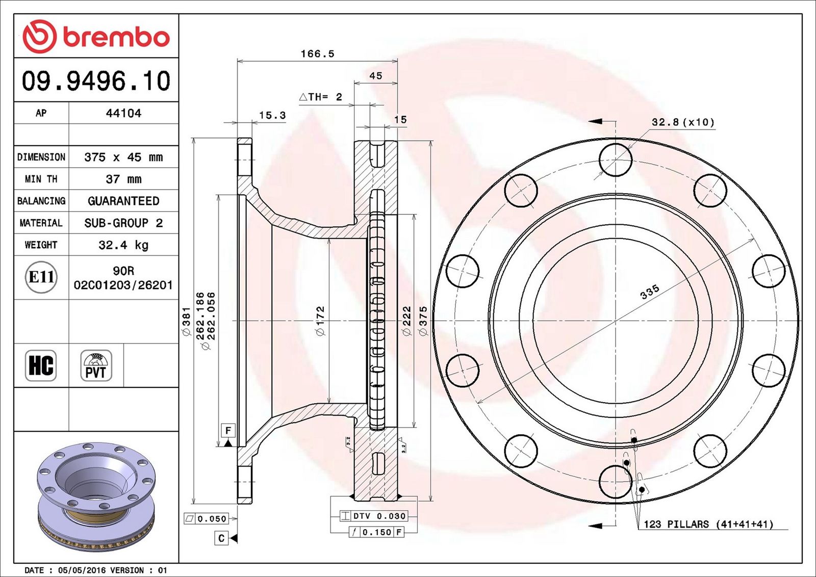 BREMBO 09.9496.10 - Bremsscheibe