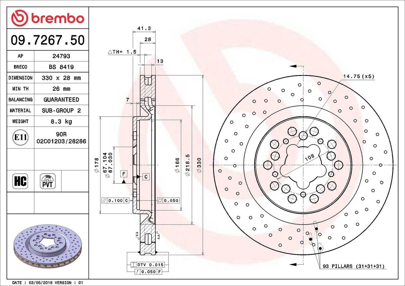 BREMBO 09.7267.50 - Bremsscheibe