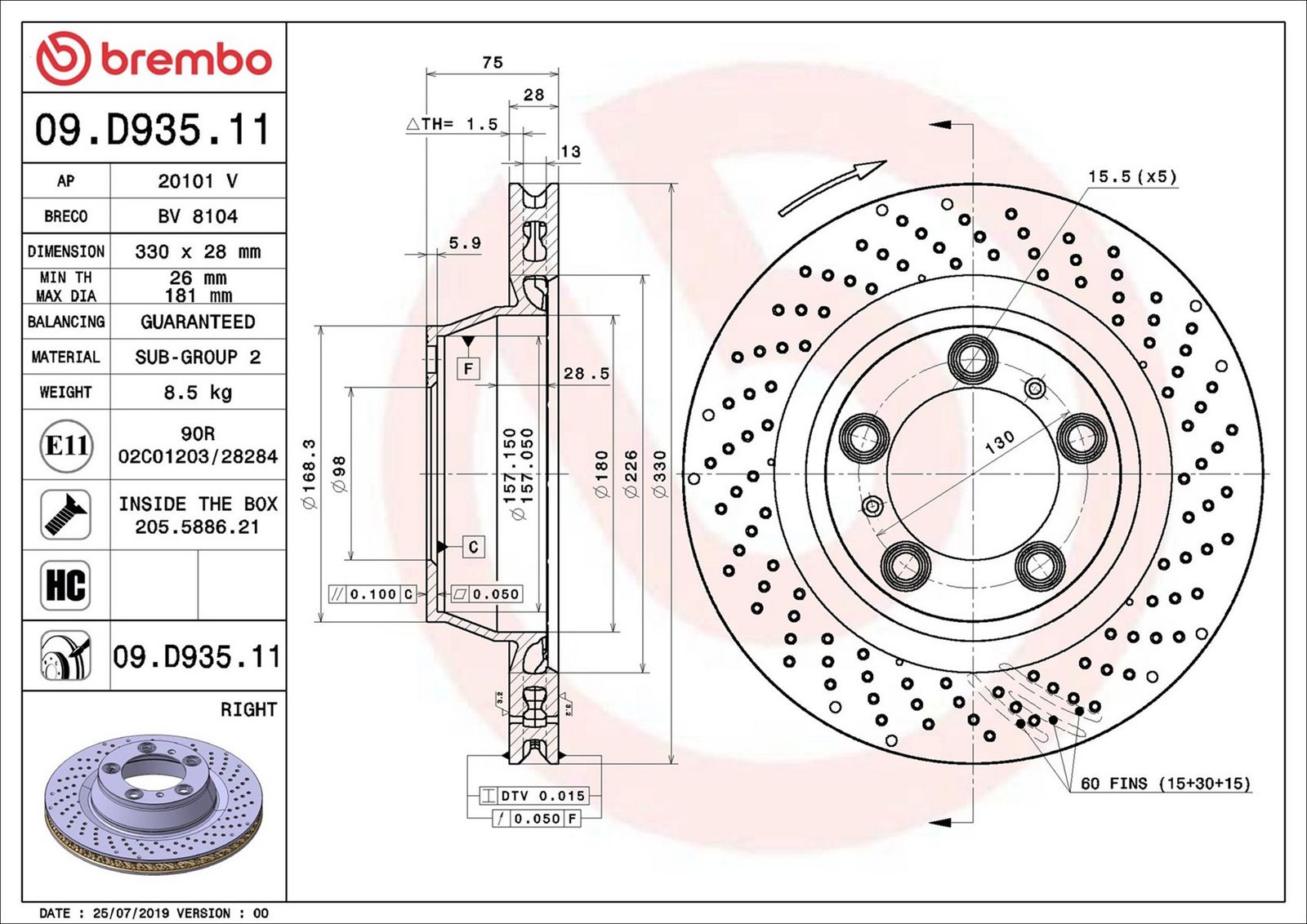 BREMBO 09.D935.11 - Bremsscheibe