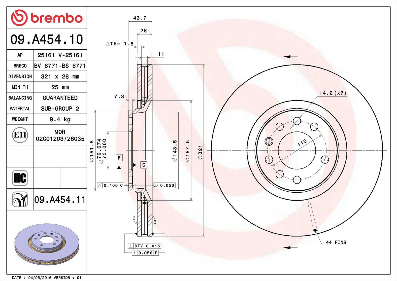 BREMBO 09.A454.11 - Bremsscheibe