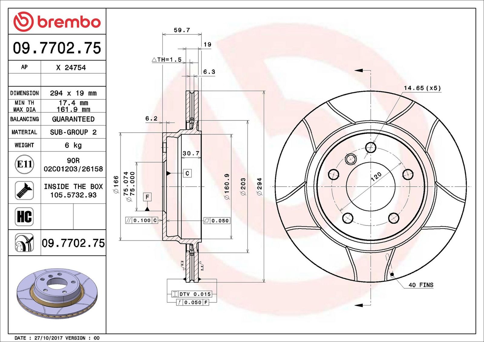 BREMBO 09.7702.75 - Bremsscheibe