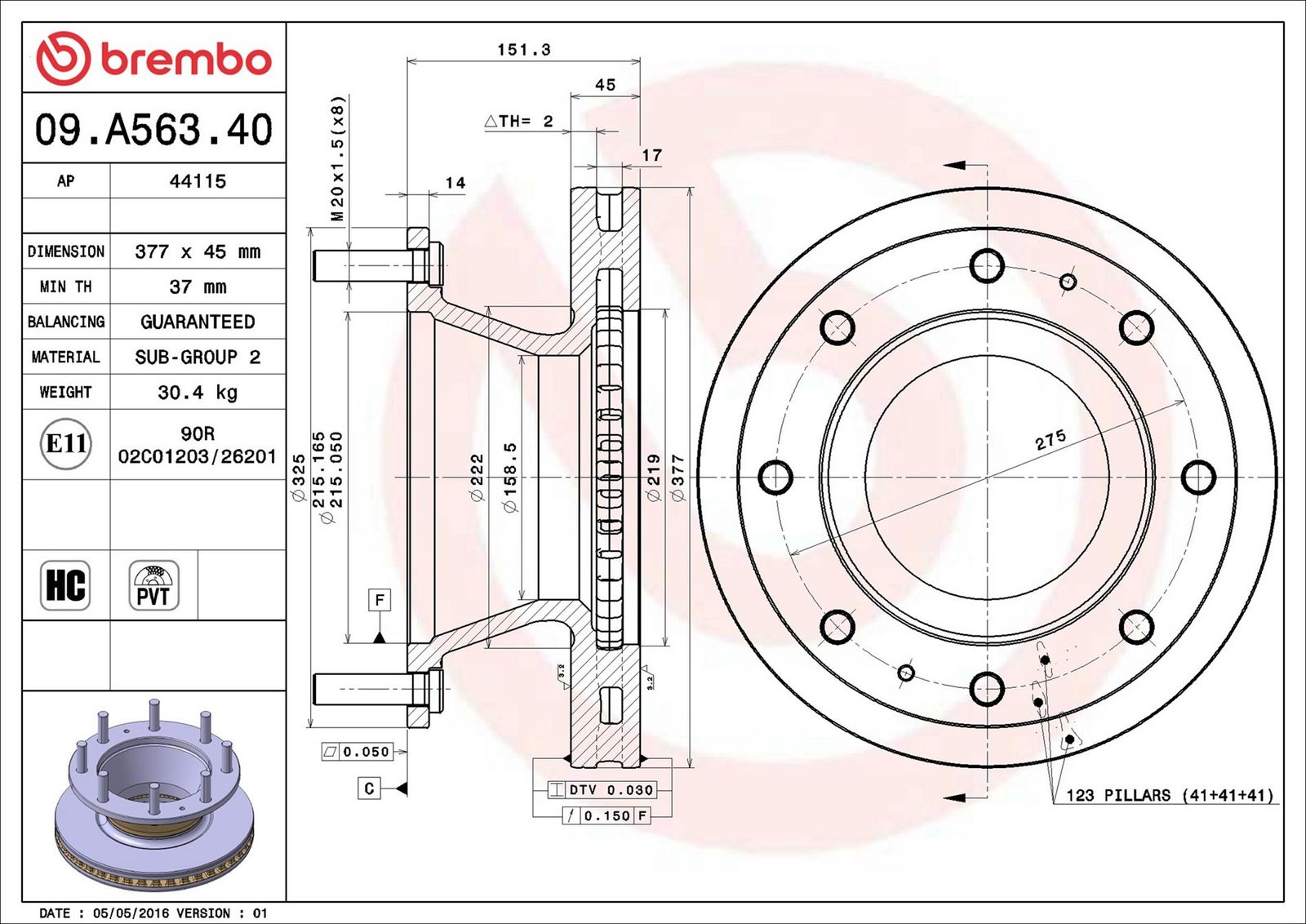 BREMBO 09.A563.40 - Bremsscheibe
