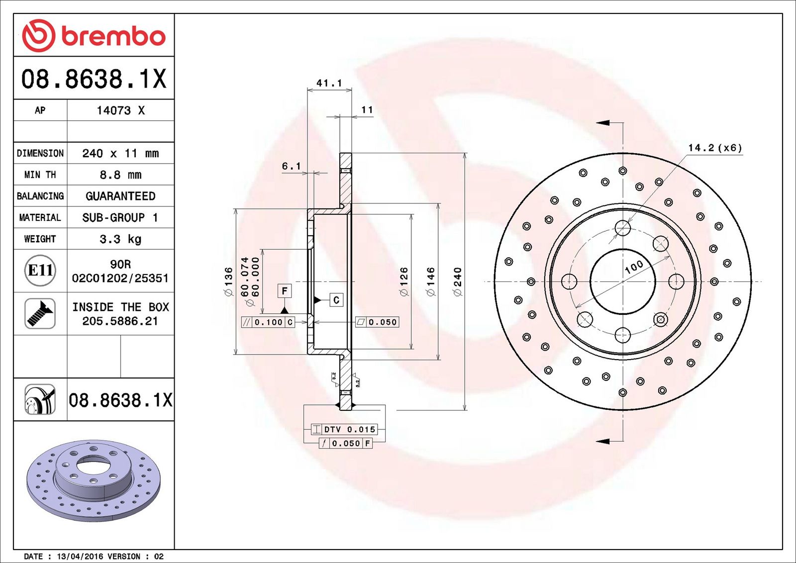 BREMBO 08.8638.1X - Bremsscheibe
