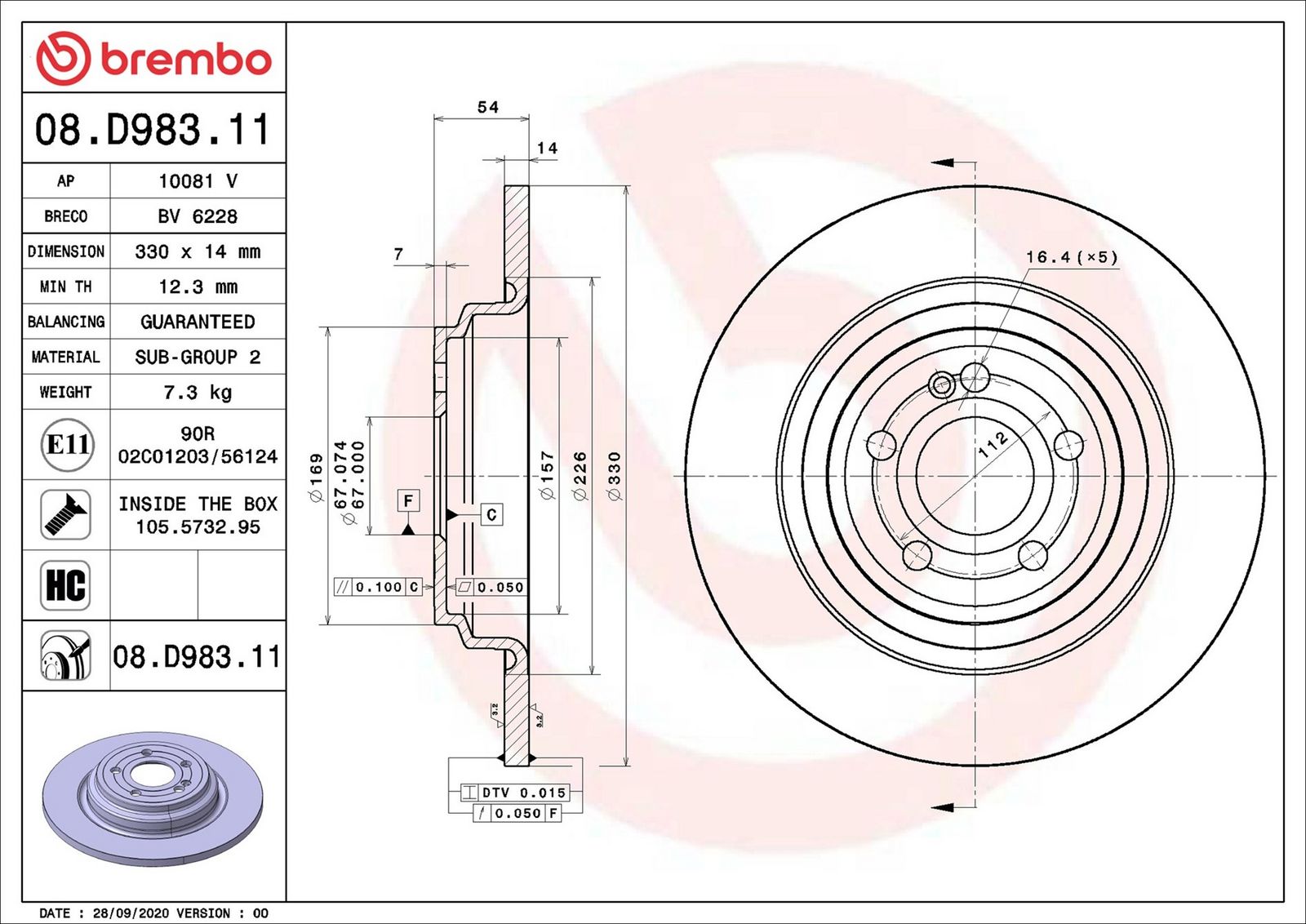 BREMBO 08.D983.11 - Bremsscheibe