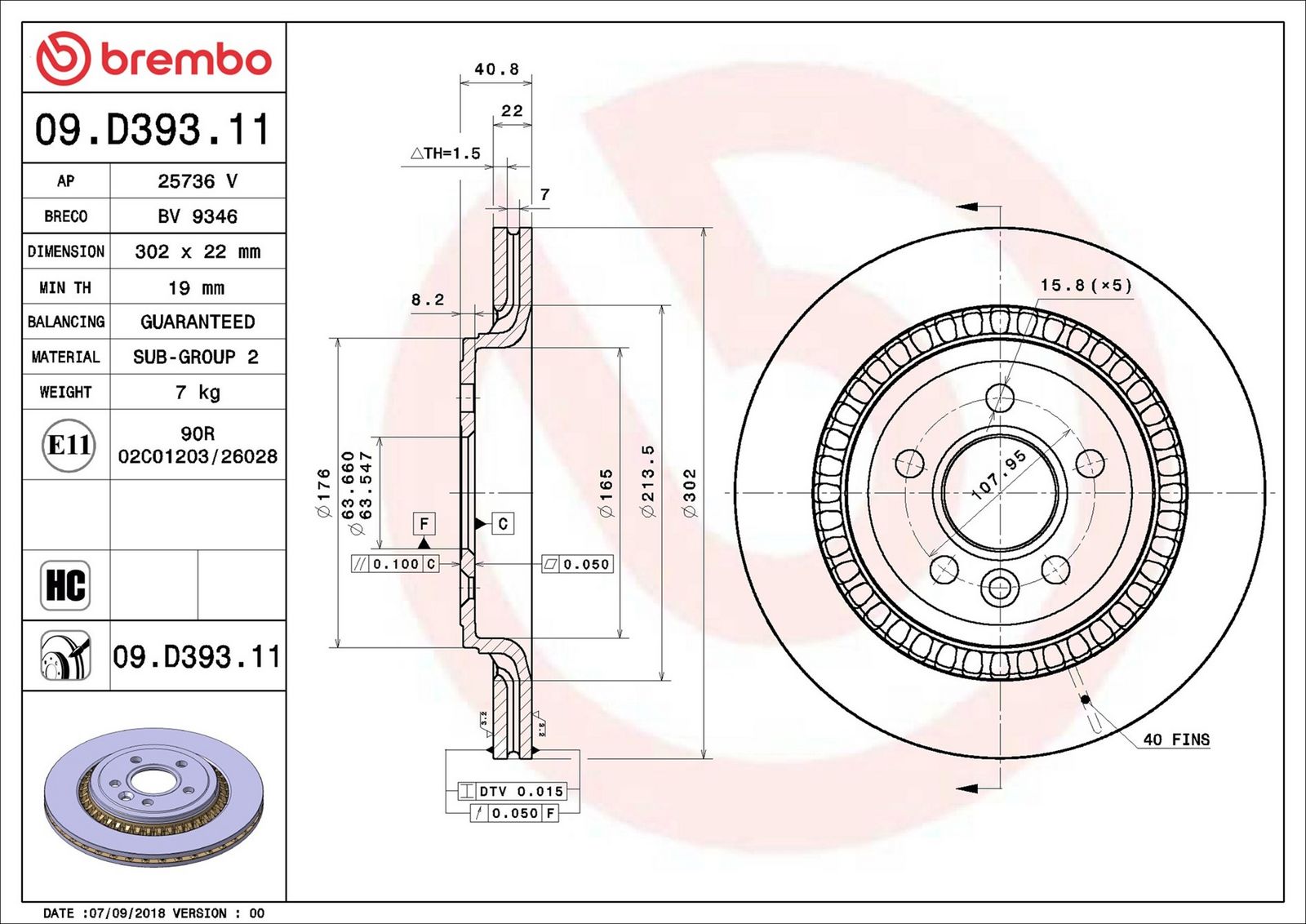 BREMBO 09.D393.11 - Bremsscheibe