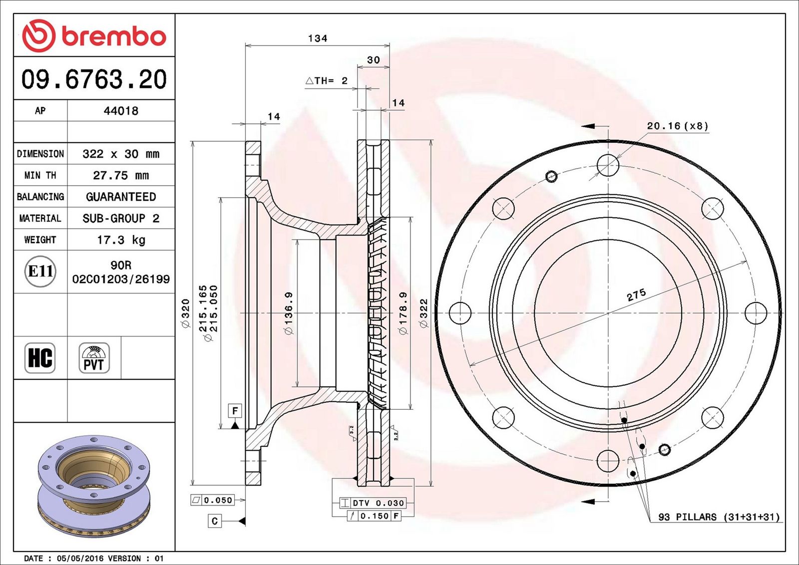 BREMBO 09.6763.20 - Bremsscheibe
