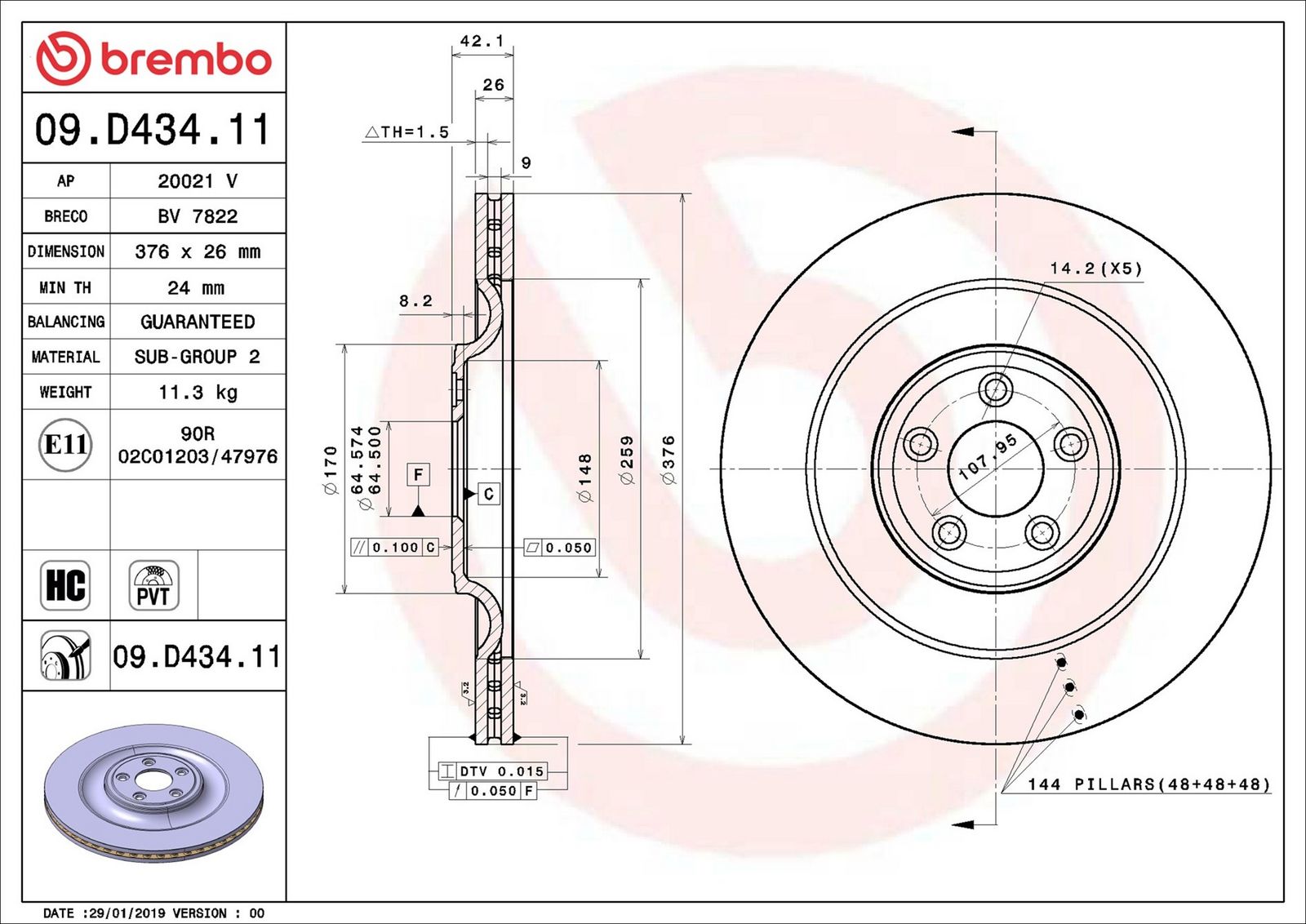 BREMBO 09.D434.11 - Bremsscheibe