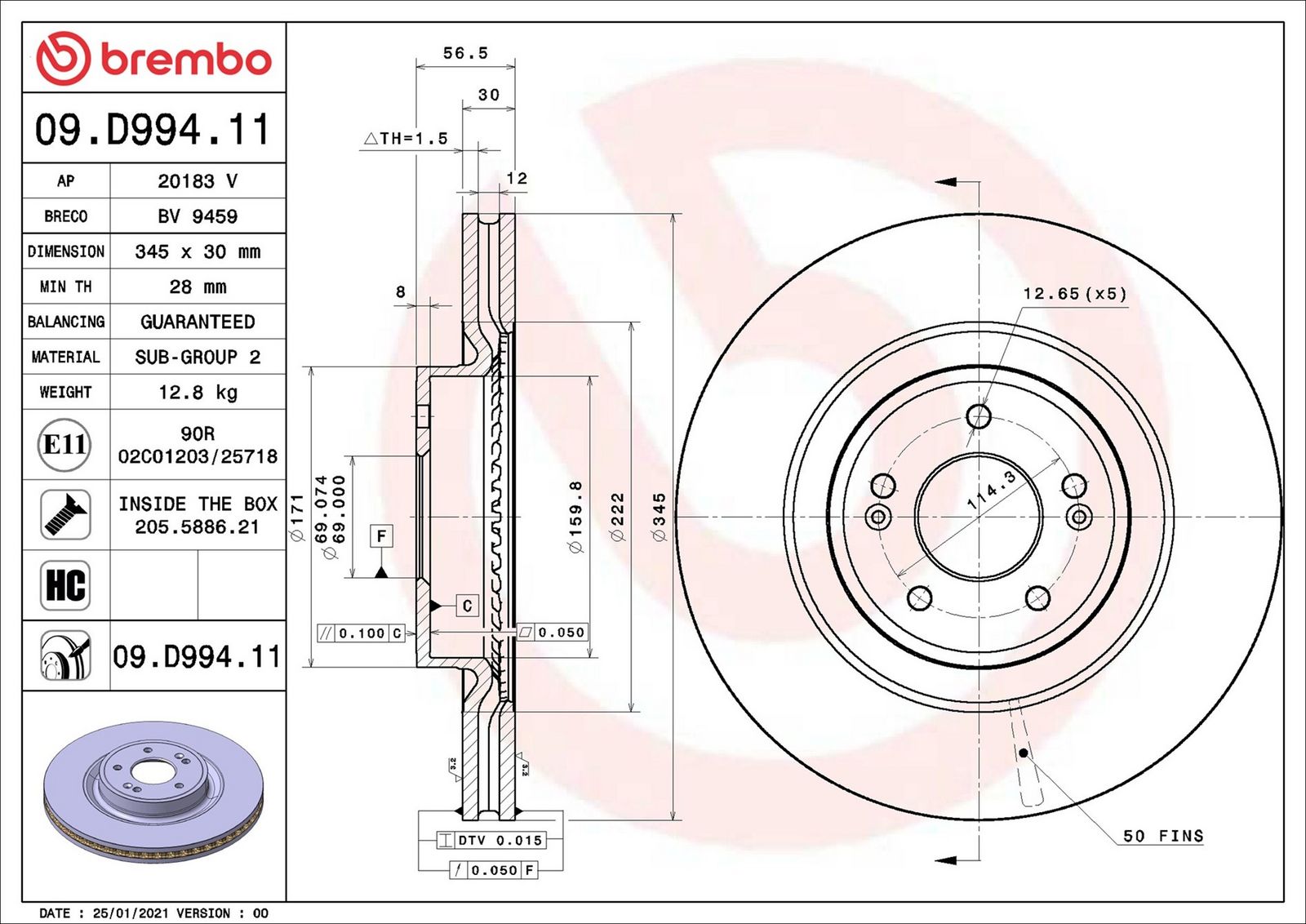 BREMBO 09.D994.11 - Bremsscheibe