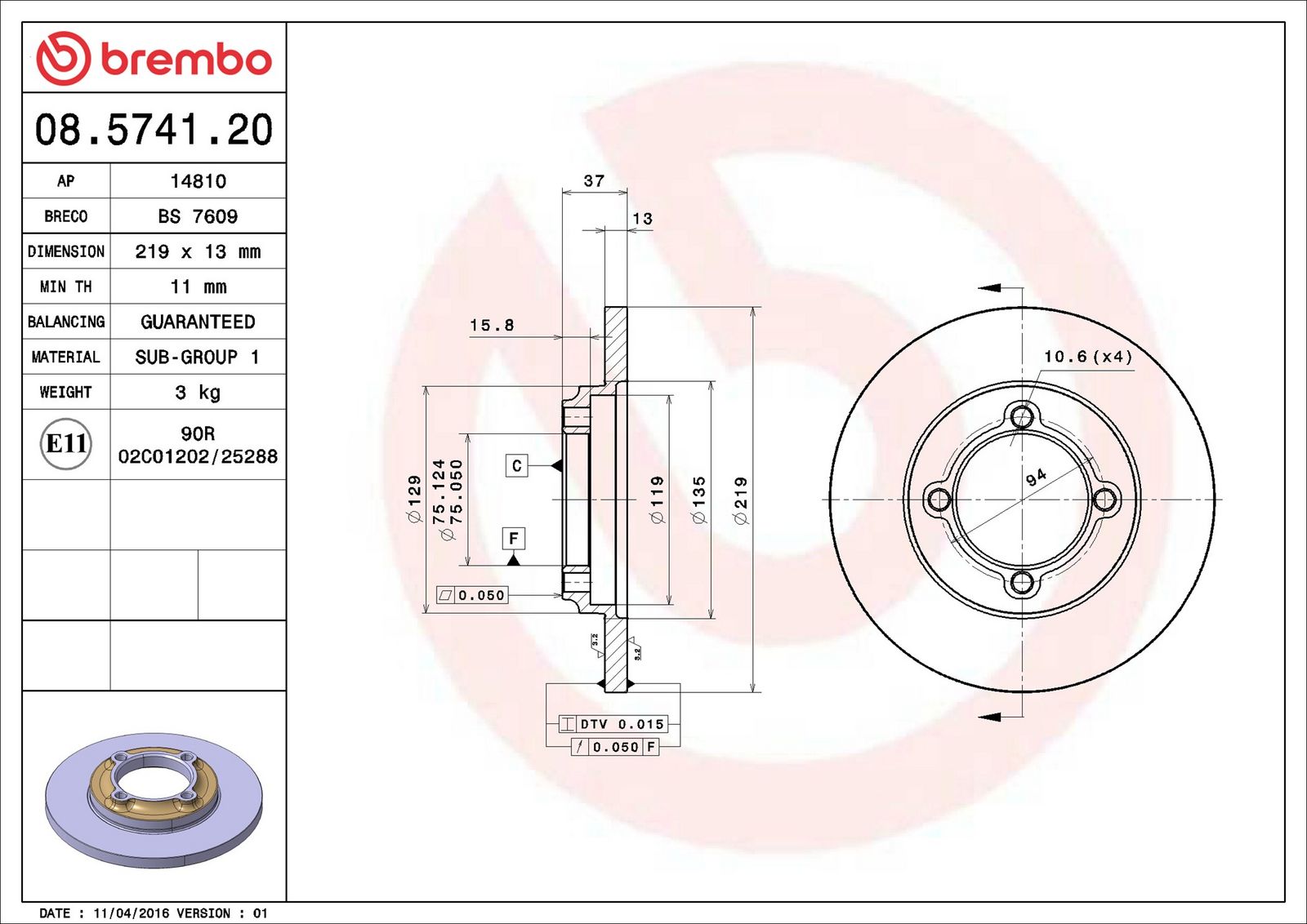 BREMBO 08.5741.20 - Bremsscheibe