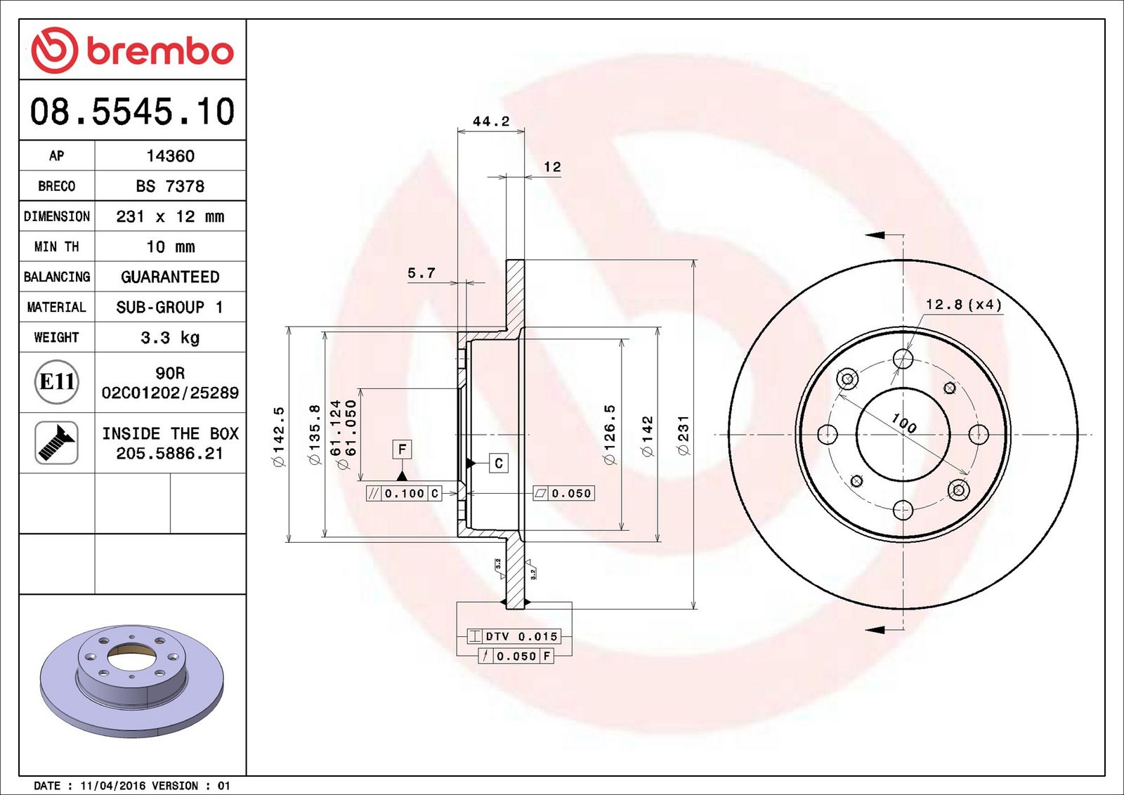 BREMBO 08.5545.10 - Bremsscheibe