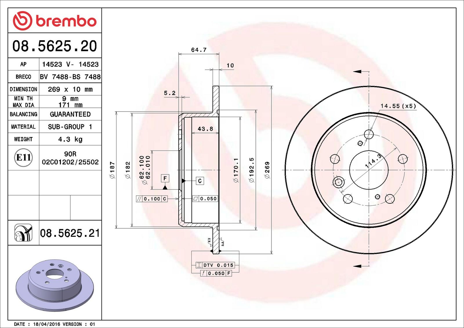 BREMBO 08.5625.21 - Bremsscheibe