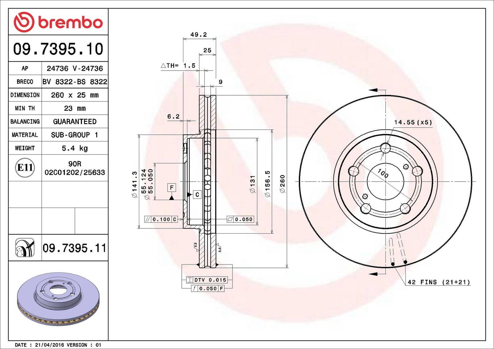 BREMBO 09.7395.11 - Bremsscheibe