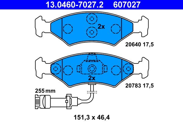 ATE 13.0460-7027.2 - Bremsbelagsatz, Scheibenbremse