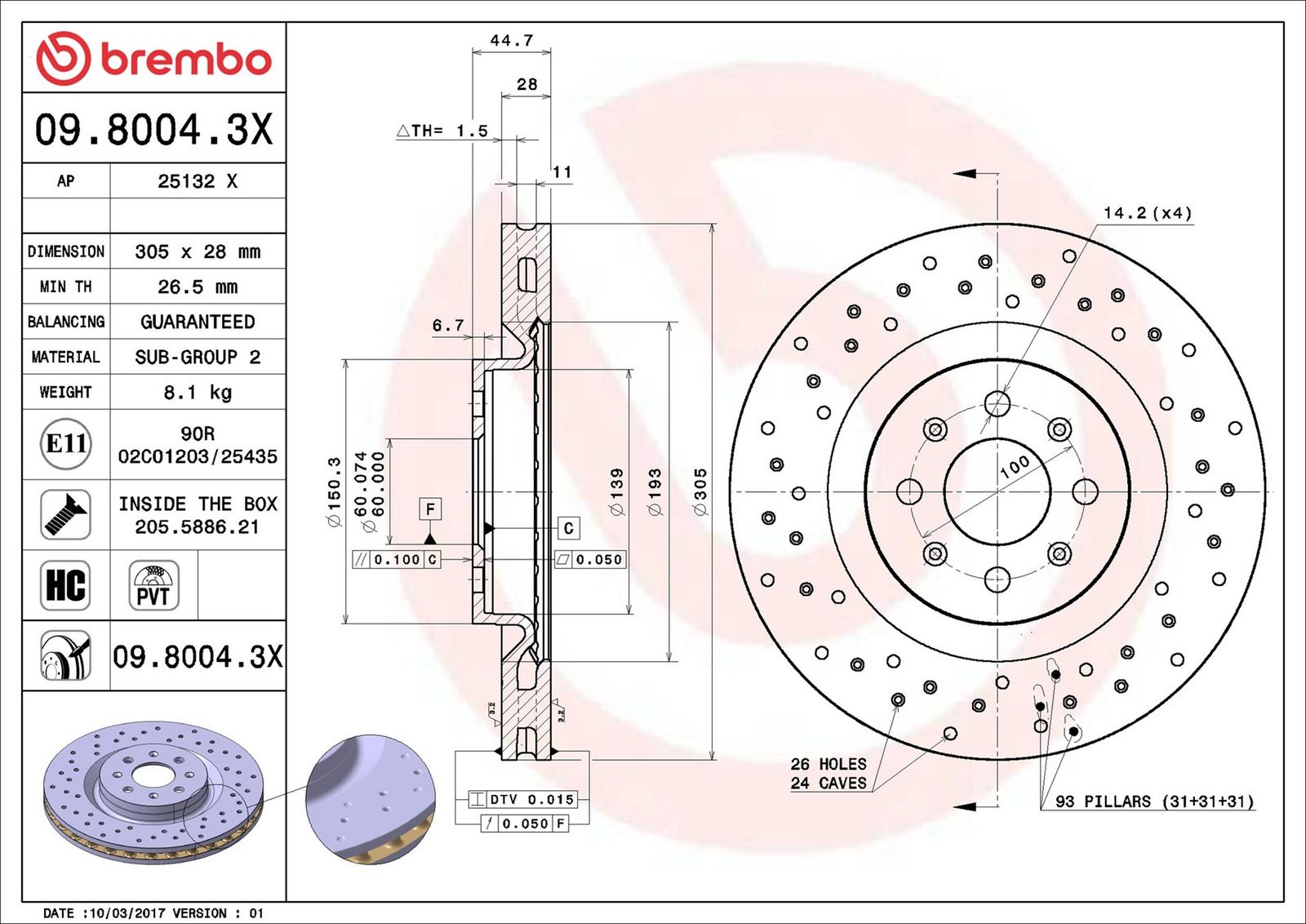 BREMBO 09.8004.3X - Bremsscheibe