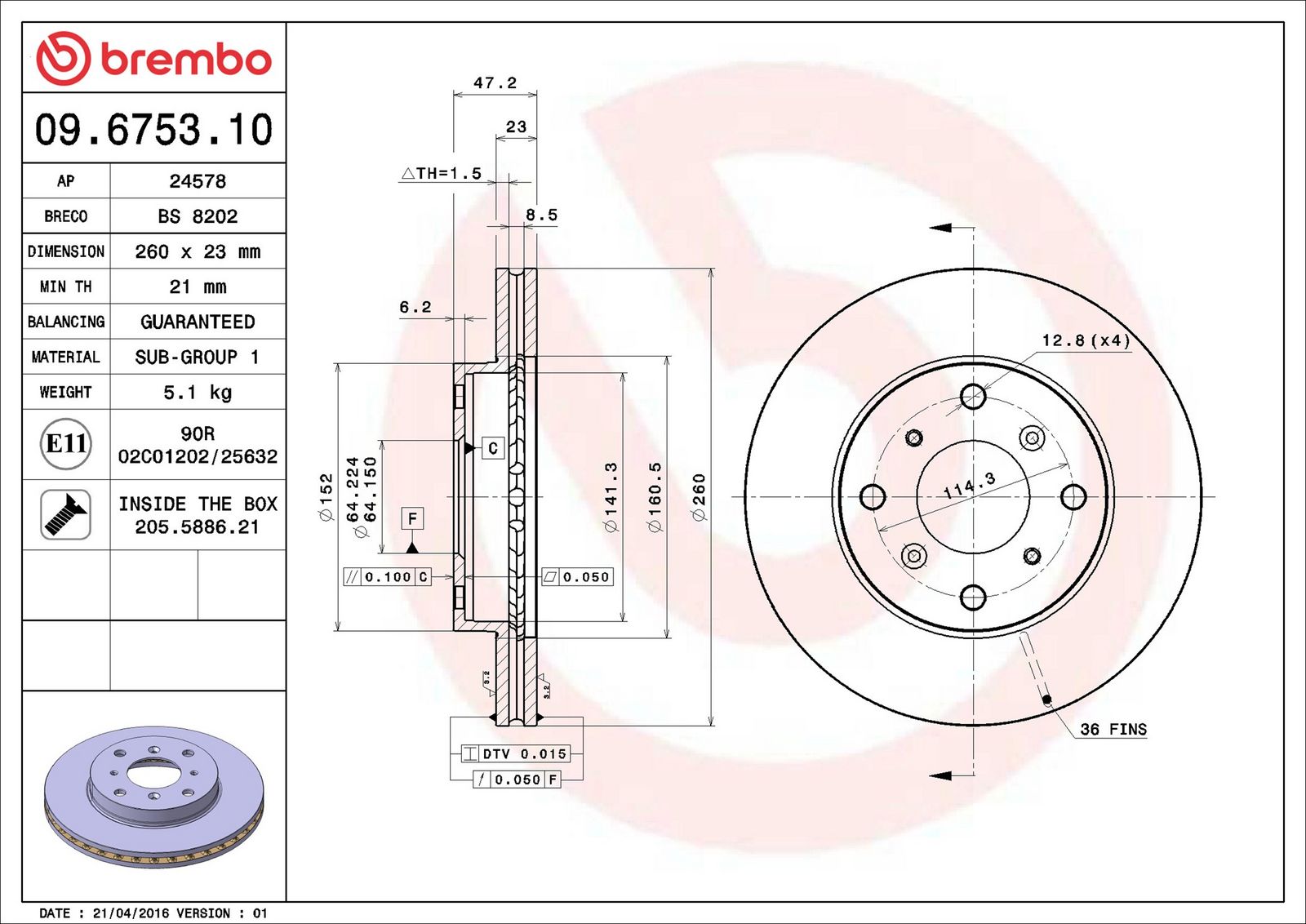 BREMBO 09.6753.10 - Bremsscheibe