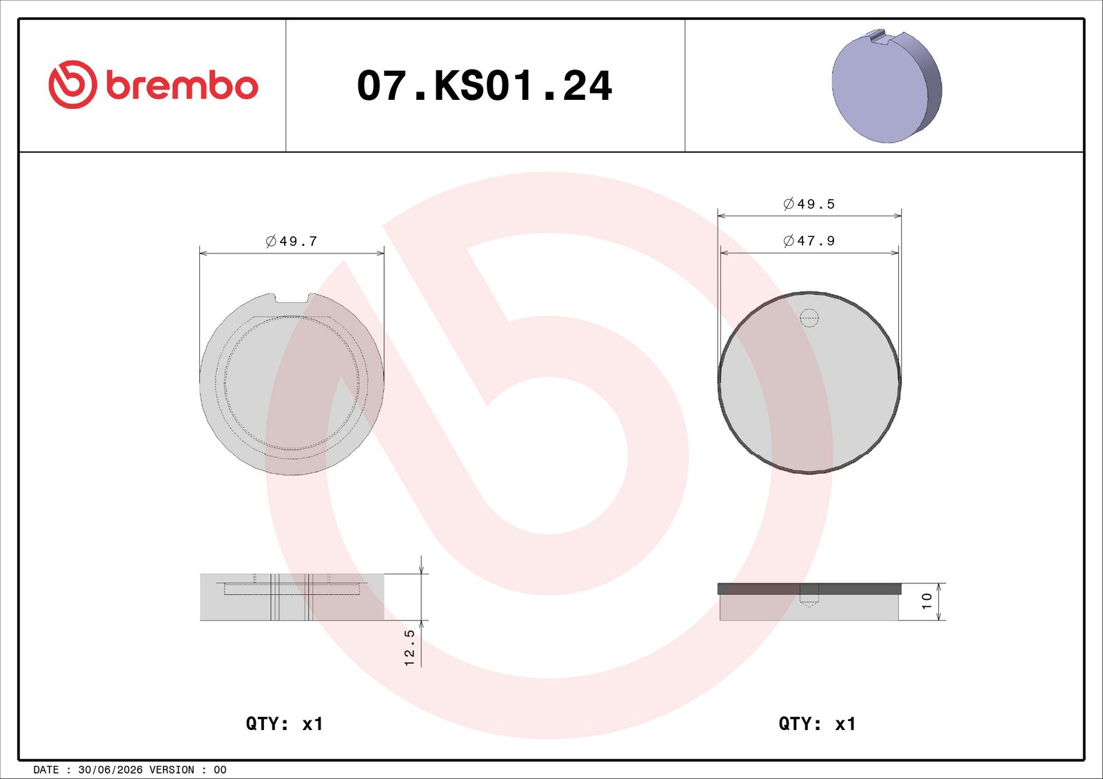 BREMBO 07KS0124 - Bremsbelagsatz, Scheibenbremse