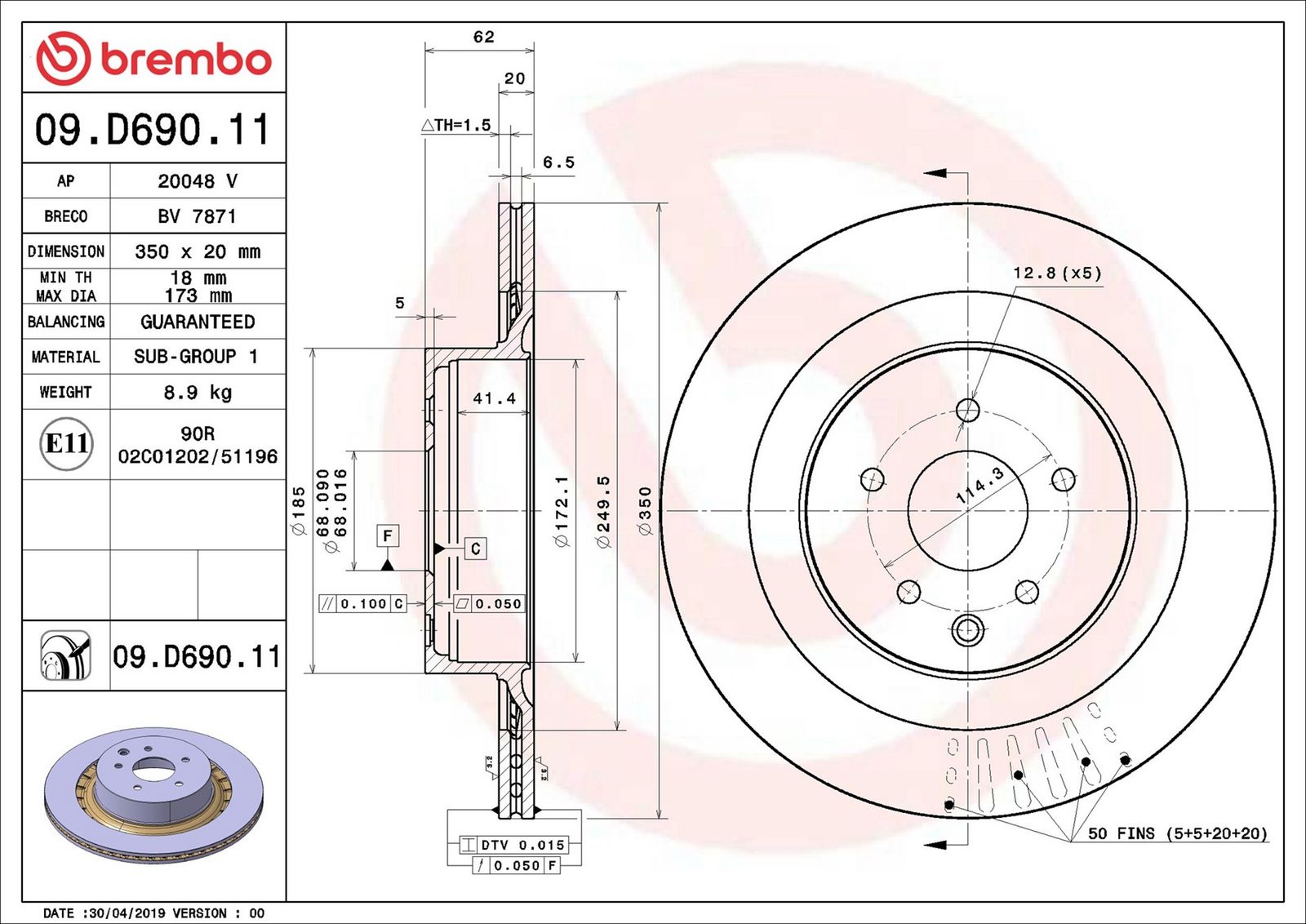 BREMBO 09.D690.11 - Bremsscheibe
