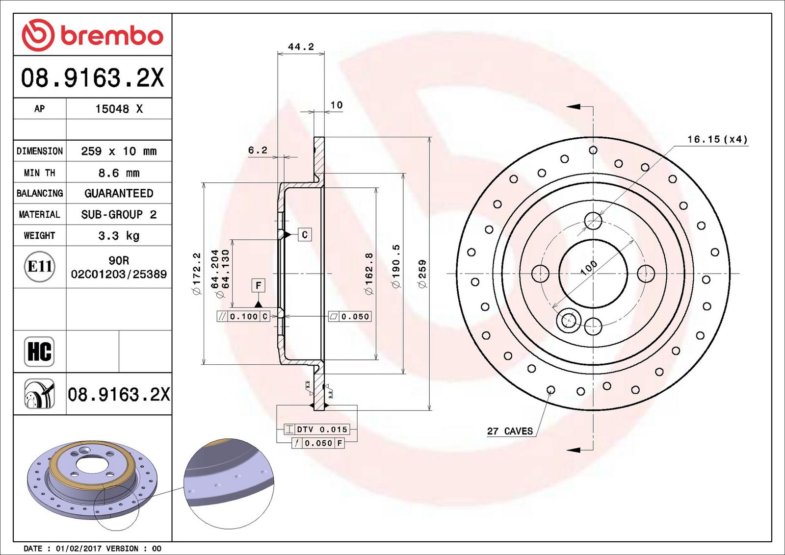 BREMBO 08.9163.2X - Bremsscheibe