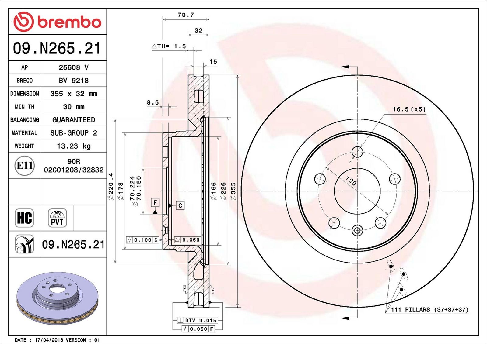 BREMBO 09.N265.21 - Bremsscheibe