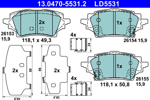 ATE 13.0470-5531.2 - Bremsbelagsatz, Scheibenbremse