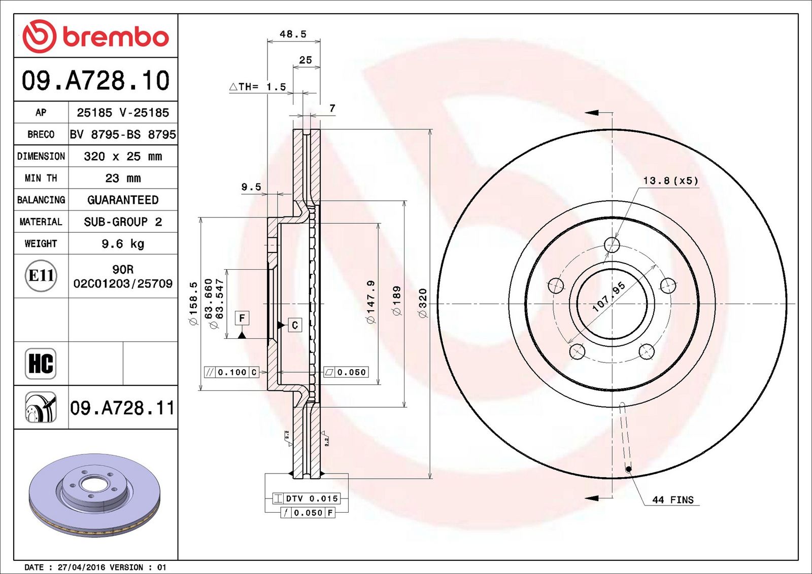 BREMBO 09.A728.11 - Bremsscheibe