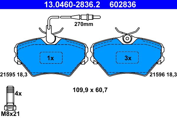ATE 13.0460-2836.2 - Bremsbelagsatz, Scheibenbremse