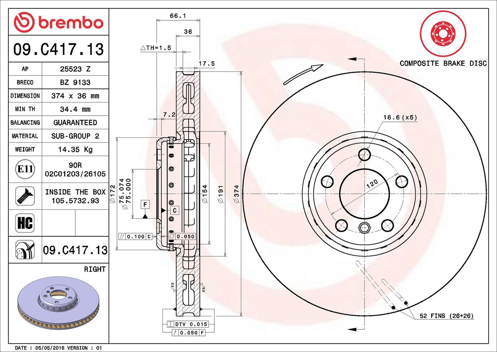 BREMBO 09.C417.13 - Bremsscheibe
