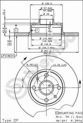 BREMBO 08.2597.10 - Bremsscheibe